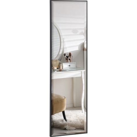 Miroir Mural 120x35 cm Film Sécurité Anti Déflagrant Système Attache Cadre Alliage Aluminium Noir (1/5)