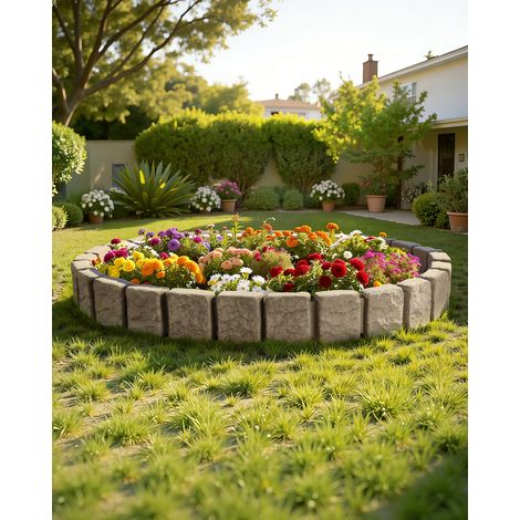 VEVOR Bordure de Jardin en Fausse Pierre, 1200 x 100 x 230 mm, Bordure de Pelouse Realiste, Conception Modulaire, Taille deUne Brique, avec Pointes Ancrage, Resistante a Decoloration, pour Allees
