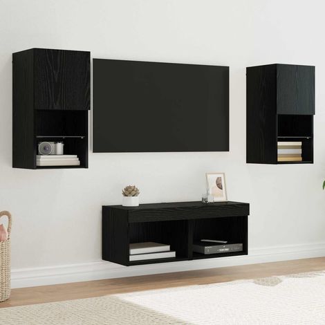 TV-Wandregale 4 pcs Schwarz Eichen-Optik Holzwerkstoff