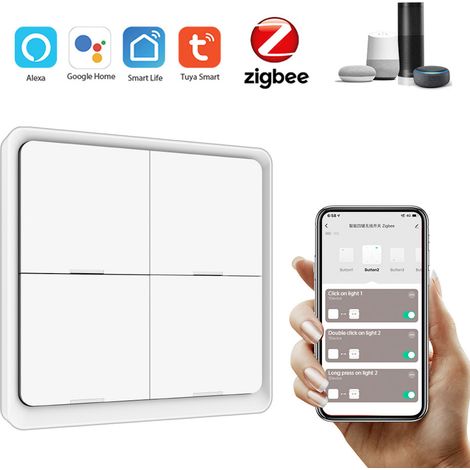 Tuya ZigBee commutateur de scène intelligent sans fil 4 gangs scénario route dalle touches assistant domestique domotique Compatible avec Alexa, Home, Siri, Life (1/5)