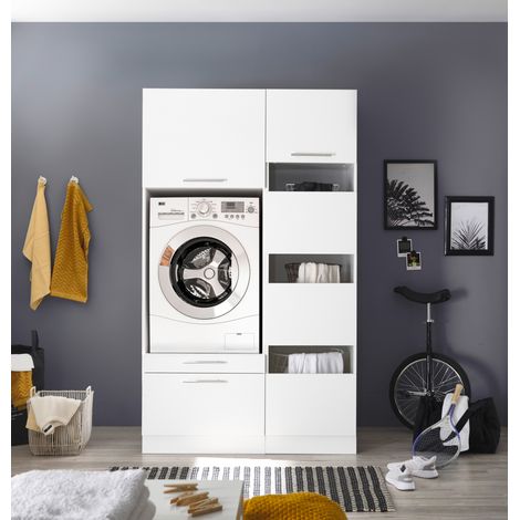 Waschmaschinenschrank Trockner Schrank Wäscheschrank 117 cm Weiß Clara Respekta (1/4)