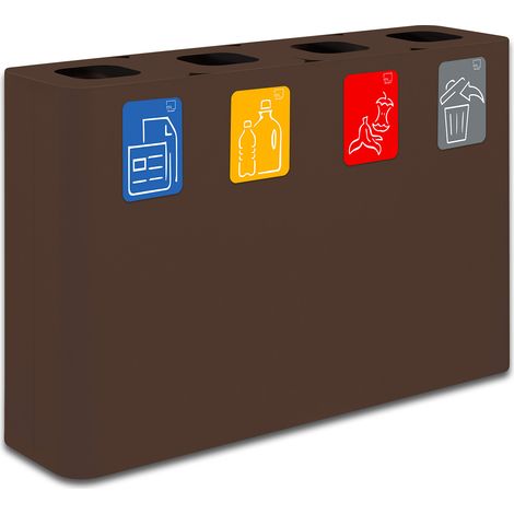 Pattumiera Sistema di Raccolta Rifiuti 120x30xh80 cm In Acciaio Verniciato 4 Scomparti Marrone (1/2)