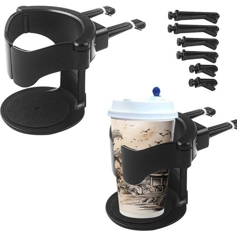 Support De Tasse Pour Voiture - Fixation Sur Grille De Climatisation - Réglable En Hauteur - Pour Gobelets Et Canettes - Noir - 2 Pièces