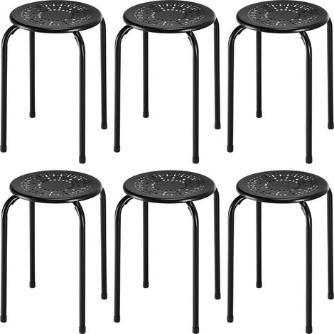 Lot de 6 Tabourets de Bar Empilables, Chaises Ensemble de Sièges, Courbé Antidérapant, Tabourets Empilables en Métal, 30 x 30 x 44,5 CM, Noir (1/5)