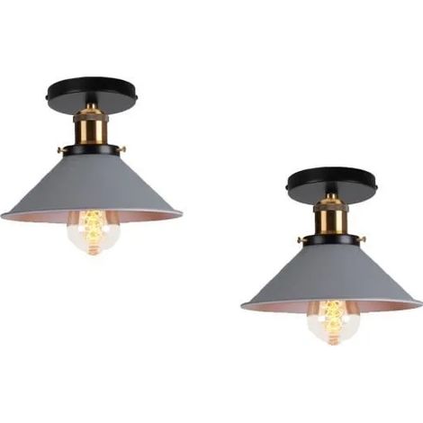 U-DO LOT DE 2 Plafonnier Cage en Fer Gris E27 22CM Lampe de Plafonde Luminaire Vintage Lustre Intérieur Industriel (1/4)
