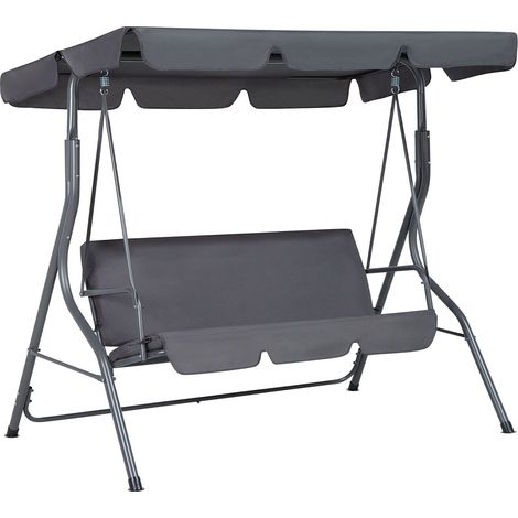 Patio Garden Swing Dark Grey Mesh Steel Frame 3 Seater with Canopy CHAPLIN (1/5)