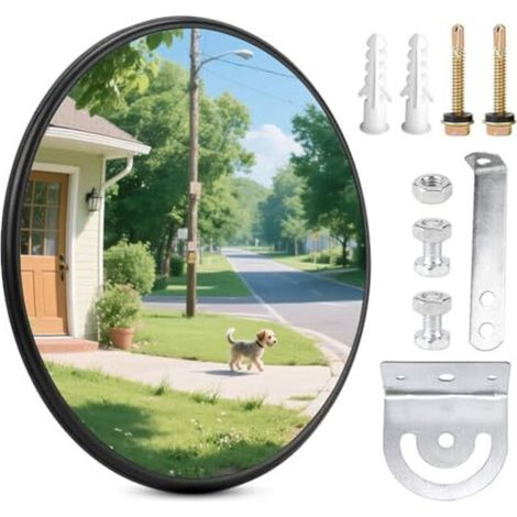Miroir de circulation 30 cm - Convexe Rond Grand Angle angle pour sorties, rétroviseur rue réglable Parabolique, garage, circulation, entrées, bureau, cour, entrepôt (1/5)