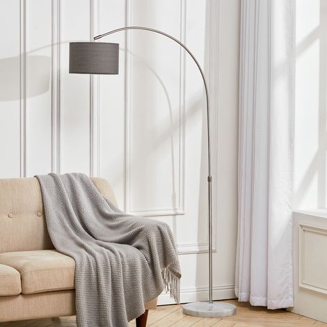 High Adjustable Arched Floor Lamp with Marble Base Cloth Lampshade, Grey (1/5)
