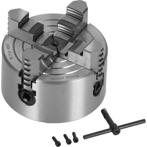 Mandrin de tour manuel 4 mors K72‑80, acier rapide, 80mm (3,15 pouces), 4000 tr/min, accessoires de tour DIY (1/5)