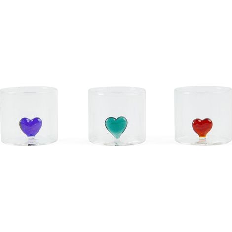 BICCHIERINO CUORE IN VETRO BOROSILICATO 1 PZ. COLORI ASSORTITI 90ML  DIAM. 5.5X5