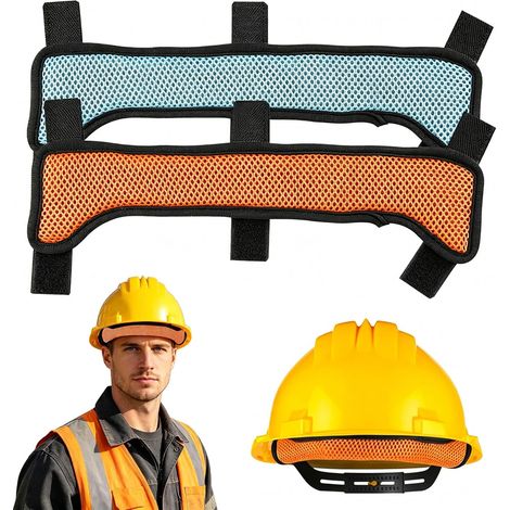 Lot de 2 bandeaux anti-transpiration pour casque de protection, réutilisables, lavables, respirants, absorbant la transpiration, pour travaux de construction, cyclisme, extérieur (orange + bleu) (1/5)