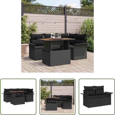 vidaXL Jardin - Ensemble de canapé de jardin 5 pcs Noir Poly rotin (1/5)