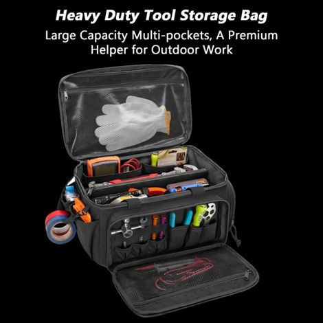 Organisateur d'outils de grande capacité Sac à outils robuste, stockage de grande capacité, sac de travail sport pack Noire (1/5)