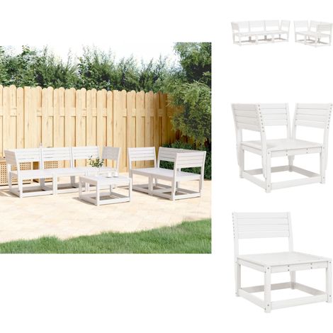 Salon de jardin 5 pcs blanc bois massif de pin - Meubles De Jardin - Salon De Jardin - Ensemble De Canapés - Canapé Extérieur - Bois Massif (1/5)