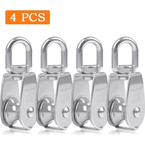 Vtizikl 4pcs Blocs Monobloc de 25 mm en Acier Inoxydable argenté 304, Grue Monobloc pour poulie M25 à Crochet à Une poulie Charge de Papier pivotante 150 kg (1/5)