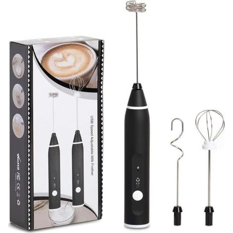 SABIR-Mousseur à lait, mini batteur à œufs électrique 3 en 1 avec double fouet, rechargeable par USB, trois vitesses réglables, fouet électrique (1/4)