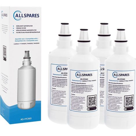 Filtro de agua AllSpares (4 unidades) para frigorífico compatible con Liebherr 7440002 (1/4)