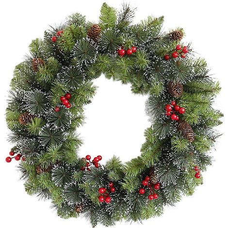 Künstlicher Weihnachtskranz, Wandbehang im Landhausstil, Winterlicher Zierkranz für Tür und Zaun – Weihnachtsdekoration (1/5)