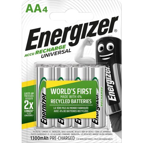 Blister 4 pilas recargables universal potencia 1300 mah tipo hr6 energizer e301376000