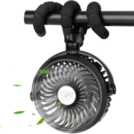 Ventilatore portatile per passeggino, il mini ventilatore USB ricaricabile fan-personale con clip di batteria, 12 LED, da incasso, ventilatore a mano o con la clip, ideale per il passeggino, baby, via (1/5)