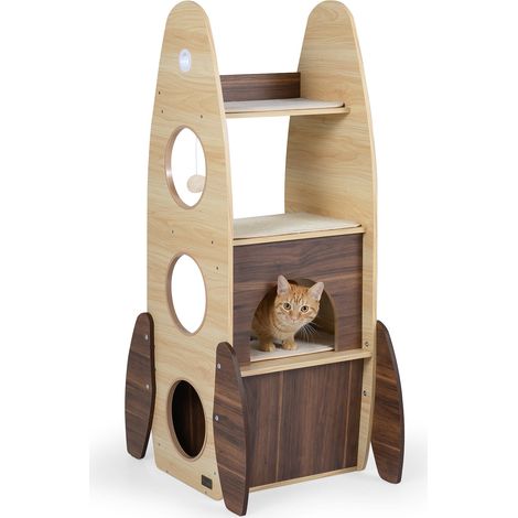 Design vertical en bois, arbre à chat 47 pouces avec griffoir en sisal, niches et perchoir pour chats d’intérieur (1/5)