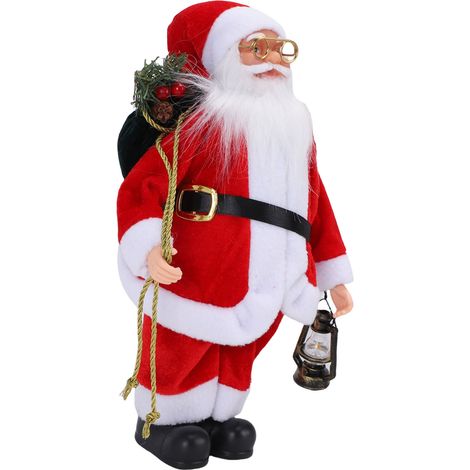 Figurine de Père Noël festive rouge et blanche, debout, avec sac vert, décoration de Noël pour la maison, le bureau ou les fêtes. (1/5)