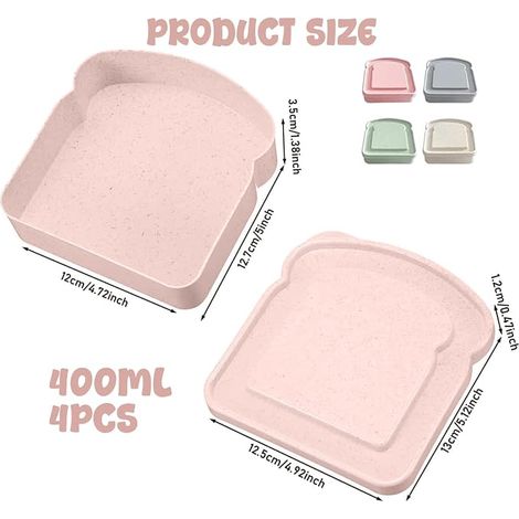 Boîte à sandwich en forme de Toast (4 pièces), boîte à tranches de toast de 14 oz pour adultes, boîtes à pain à sandwich réutilisables adaptées au micro-ondes et à la conservation au congélateur. (1/4)