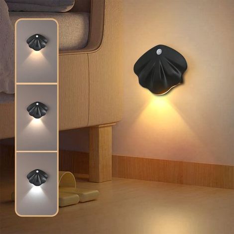 Veilleuse à capteur de mouvement – Rechargeable USB – Magnétique – 3 couleurs – Noir – Applique murale – Grande batterie (1/5)