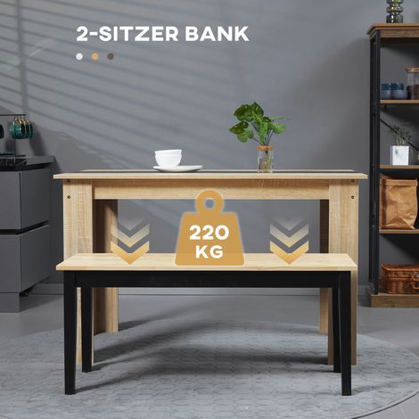 Banc design 2 places, bois massif laqué naturel et noir, assise confortable (1/4)