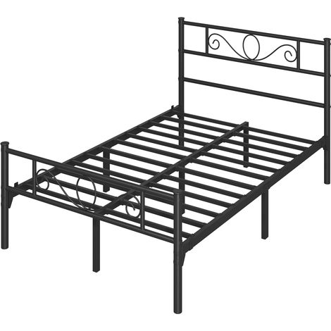 Yaheetech Letto in Ferro Battuto con Doghe Struttura Letto in Metallo Stile Rustico Moderno Nero una Piazza e Mezza 120 x 190 cm (1/5)