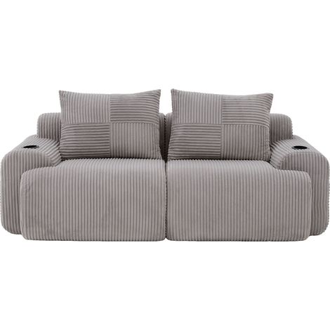 ELVMI Sofá Modular de 2 Plazas con Portavasos y Bolsa Lateral en Pana Gris Claro