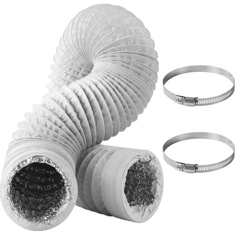 Tuyau d'évacuation 100 mm Longueur Tuyau d'Évacuation d'Air 3 m Blanc en Aluminium avec 2 Colliers – Compatible Chauffage, Climatisation, Séchoir, Ventilation (1/5)