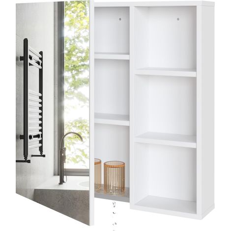 Armoire Miroir de Salle de Bain, Verre Bois d'ingénierie, Blanc, 65 x 15 x 65 cm (1/5)