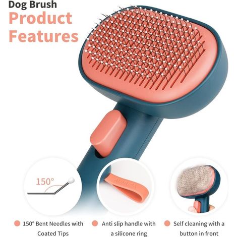 Brosse Chats Chiens,Brosse pour Chat Autonettoyante pour Chat Chien Poil Long Court en Conception à une Touche, pour Eliminer Efficacement jusqu'à 95% des Poils Morts et Poils Tomentose(VERT) (1/3)