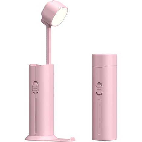 Lampe de table LED USB, lumière nocturne pour chambre, abat-jour en plastique rose, protection oculaire, éclairage doux (1/5)