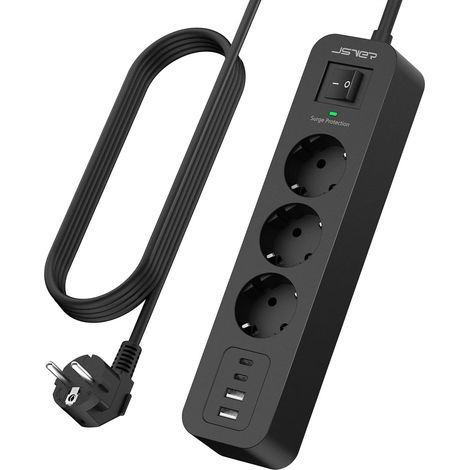 Power Strip with 3 AC Outlets, 4 USB Ports, Surge Protector, and 4M Cable for Office or Home (1/5)
