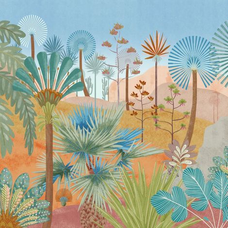 papier peint panoramique jungle bleu et orange - Komar