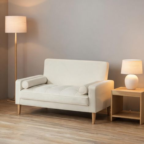 Canapé 2 places blanc crème à dossier capitonné tissu polyester (1/5)