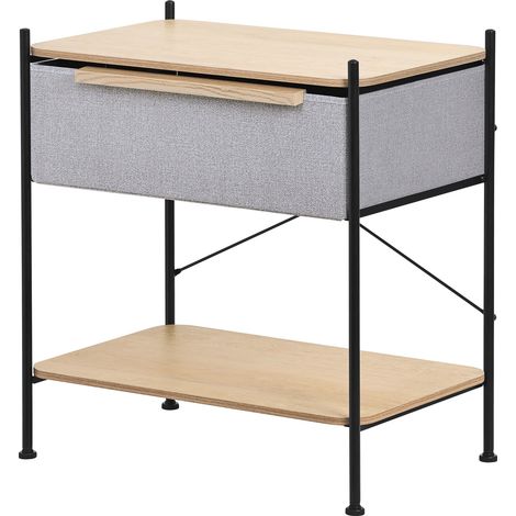 ML-Design Beistelltisch mit Schublade aus Stoff, 62x67,5x42,5 cm, Grau, Kommodenschrank mit MDF-Platten und Stahlrahmen, Nachttisch für Boxspringbett, Kommode Regal Aufbewahrungsschrank für Wohnzimmer