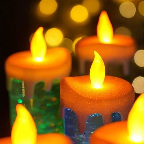 Bougies de NoëL LED à Couleur Changeante, Bougie à Eau avec Paillettes, Bougies LED Sans Flamme, Table de Bureau, Bleu CANDLE (1/4)