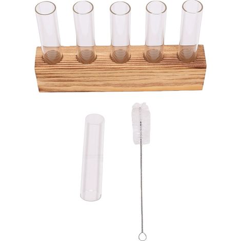 Tubes de propagation de plantes avec base en bois, vases en verre transparent, station de culture de gazon d'intérieur pour balcon ou comptoir avec brosse (1/5)