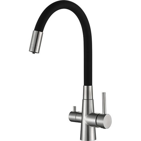 Küchenarmatur mit Wasserfilter, 3-in-1-Armatur, ausziehbarer Brausekopf für Warm- und Kaltwasser, universeller Wasserfilter