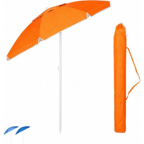 Ombrellone da spiaggia diametro 180 cm con tessuto oxford 70gr/m2 - Ombrelloni mare ANTIVENTO con cupola - Colore Arancione (1/5)