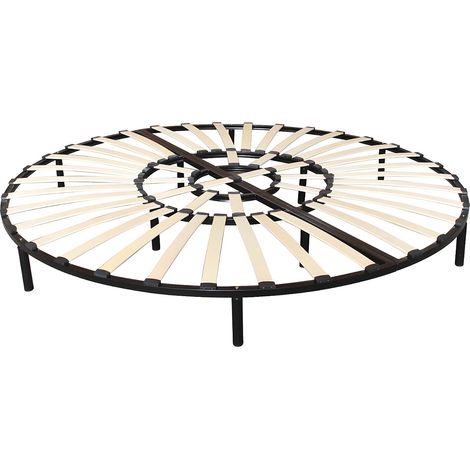 Vente-Unique – Sommier rond à lattes 220 x 220 cm – 53 lattes actives – Charge max 300 kg – Métal noir – Montage facile (1/5)