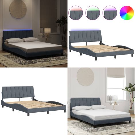 Bettgestell mit LED-Leuchten Dunkelgrau 140x190 cm Samt - Samtsofa - Bettrahmen - Doppelbett - Boxspringbetten - Nachttischlampe - Home & Living (1/5)