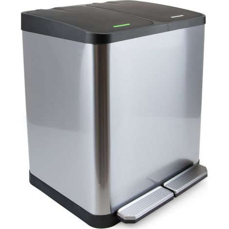 Emuca Recycle Inox, contenitore per la raccolta differenziata da esterno con scomparti, apertura del coperchio con pedali, 2x15lt, Acciaio inossidabile