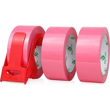 Lot de 3 rouleaux de ruban adhésif d'emballage rose, 48 mm x 50 mm, bonne adhérence. (1/5)