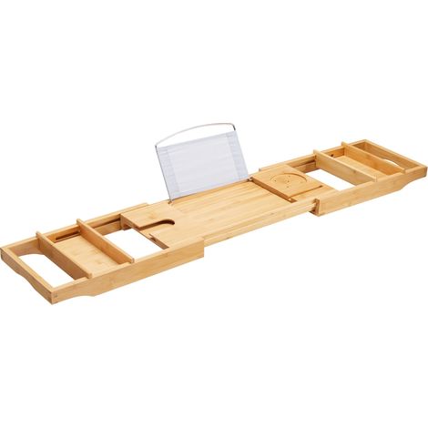 Tablette de bain avec porte-livre + espace pour bougie et verre de vin - Pont de bain extensible - largeur de 75 à 109 cm (1/5)