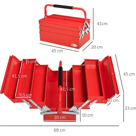 Caja de herramientas plegable de acero de 5 compartimentos, 45 x 20 x 34,5 cm, roja HAVRYA (1/5)