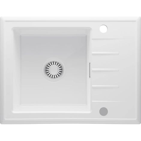 Évier de cuisine en céramique, simple cuve, design anti-débordement, BLANC (1/5)